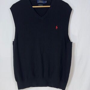 Polo Ralph Lauren Sweater Vest XL Black Cotton Office Preppy Golf Tenis Pony